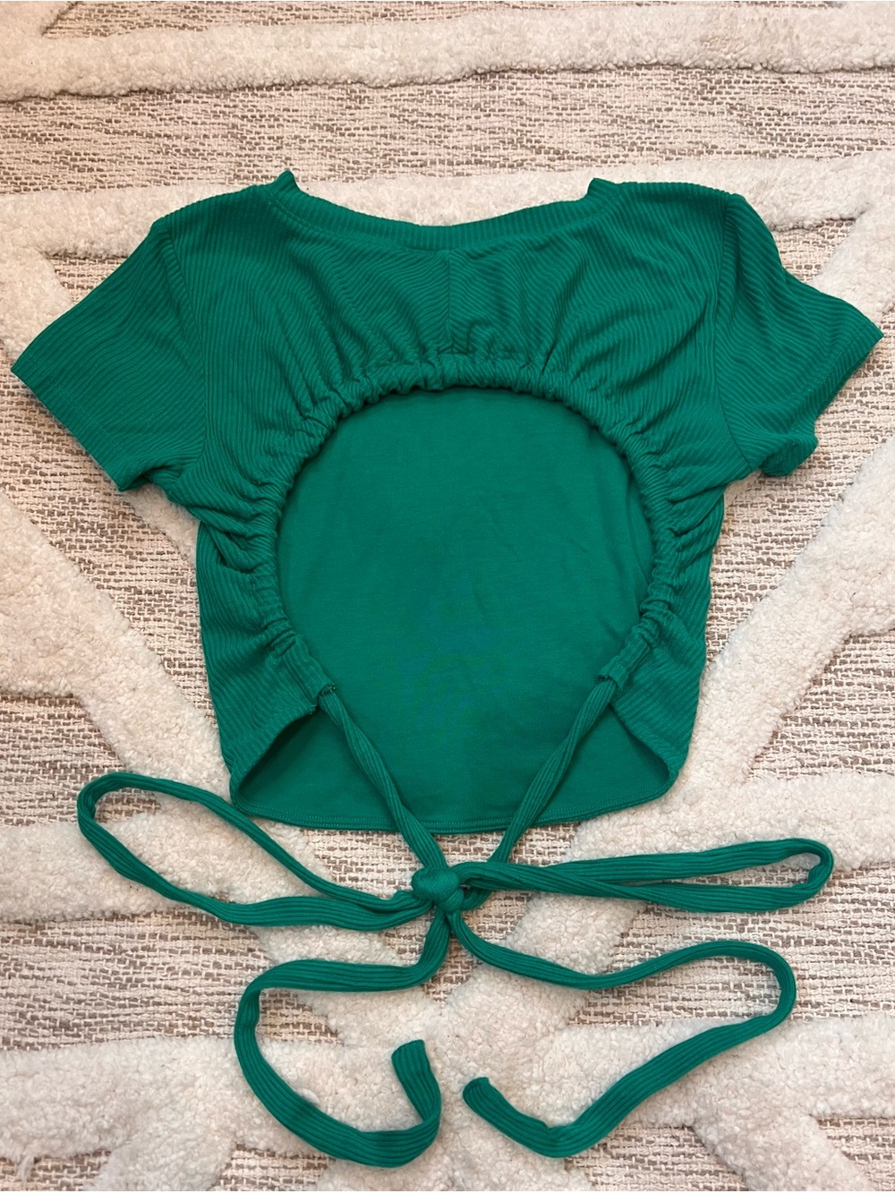 ALO Ribbed Manifest Emerald Green Tie-Back Crop Top Short Sleeve Cover Tee XS